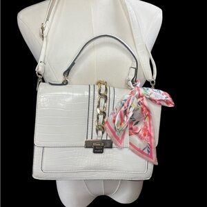 Aldo White Croc-Embossed Satchel with Floral Scarf SOLD AS IS